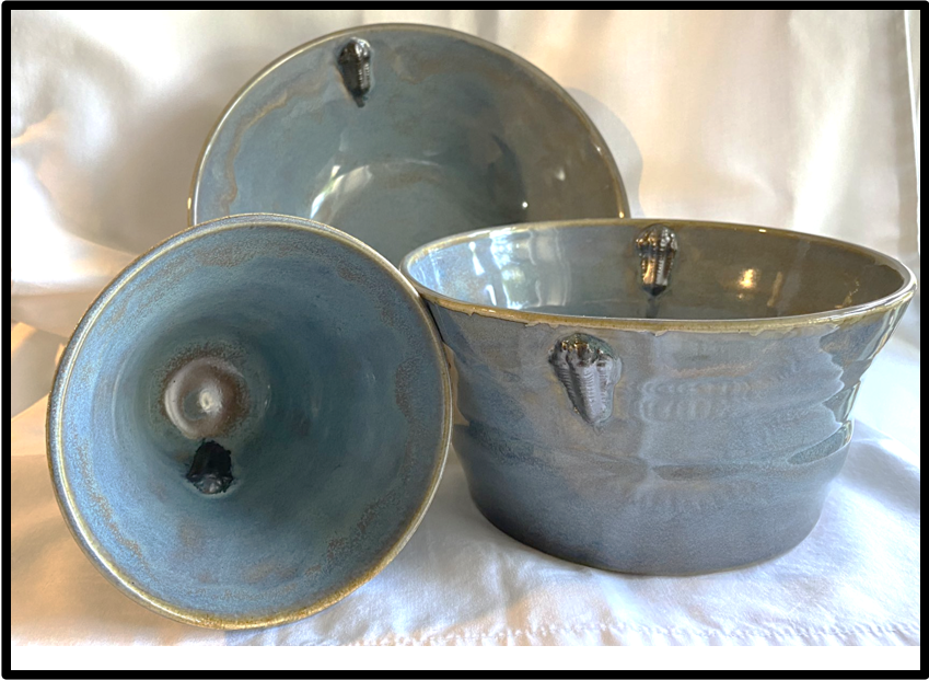 three pots with pale blue glaze